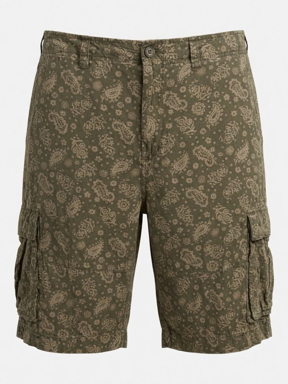 Tommy Hilfiger Mens 42 Linen Cargo Shorts Military Green Paisley All Over Print